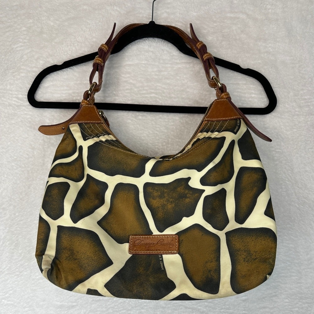 Dooney & Bourke Giraffe Print Hobo Bag Womens Small Brown Leather Trim